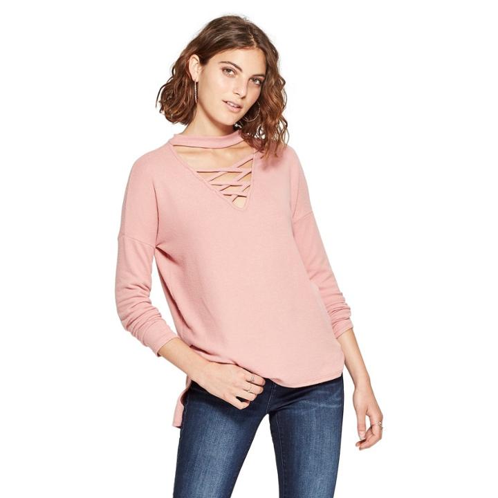Women's Long Sleeve Turtleneck Cross Front Hacci Sweater - Love @ First Sight (juniors') Ash Rose