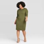 Women's Plus Size 3/4 Sleeve Rib-knit Dress - A New Day Green 1x, Women's,