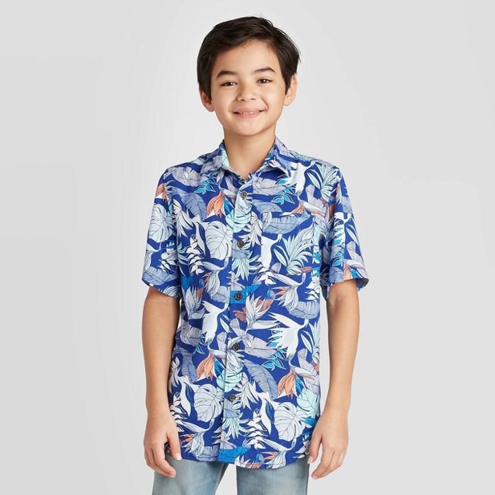 Boys' Short Sleeve Button-down Challis Shirt - Cat & Jack Blue