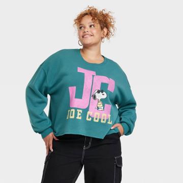 Peanuts Women's Joe Cool Snoopy Plus Size Graphic Sweatshirt - Green