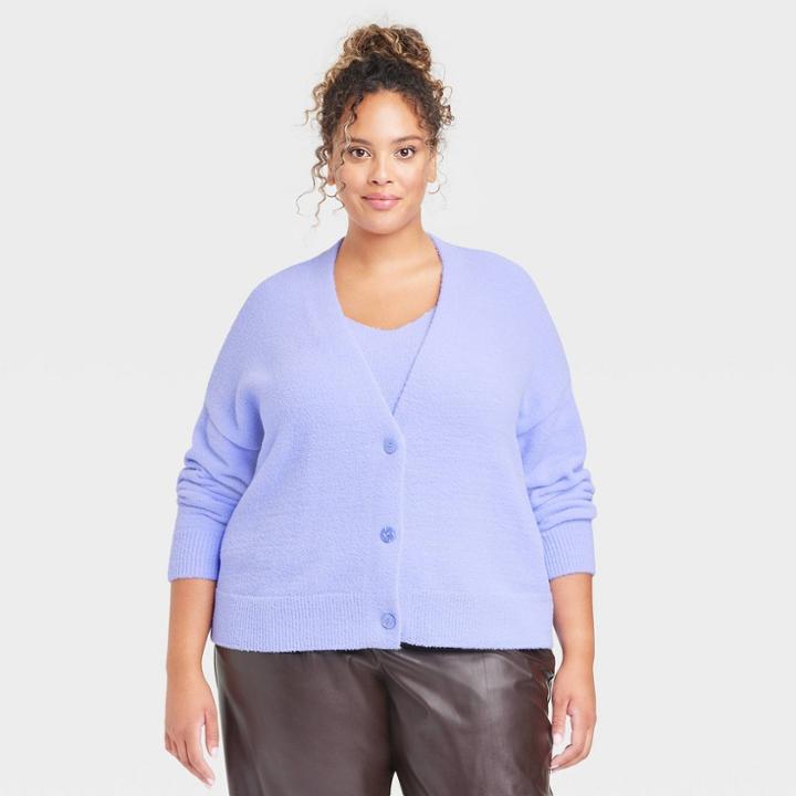 Women's Plus Size Fuzzy Cardigan - A New Day Purple
