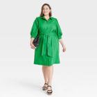 Women's Plus Size Long Sleeve Poplin Shirtdress - Ava & Viv Green X
