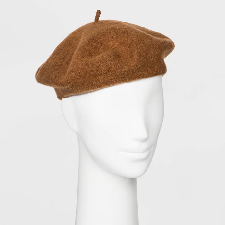 Women's Wool Knit Beret - A New Day Camel One Size, Women's