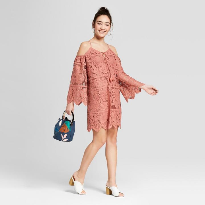 Women's Long Sleeve Cold Shoulder Lace Shift Dress - Xhilaration
