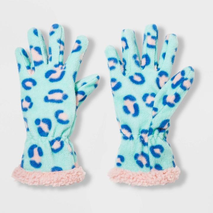Girls' Fleece Glove - Cat & Jack Multi Leopard 4-7, Girl's,