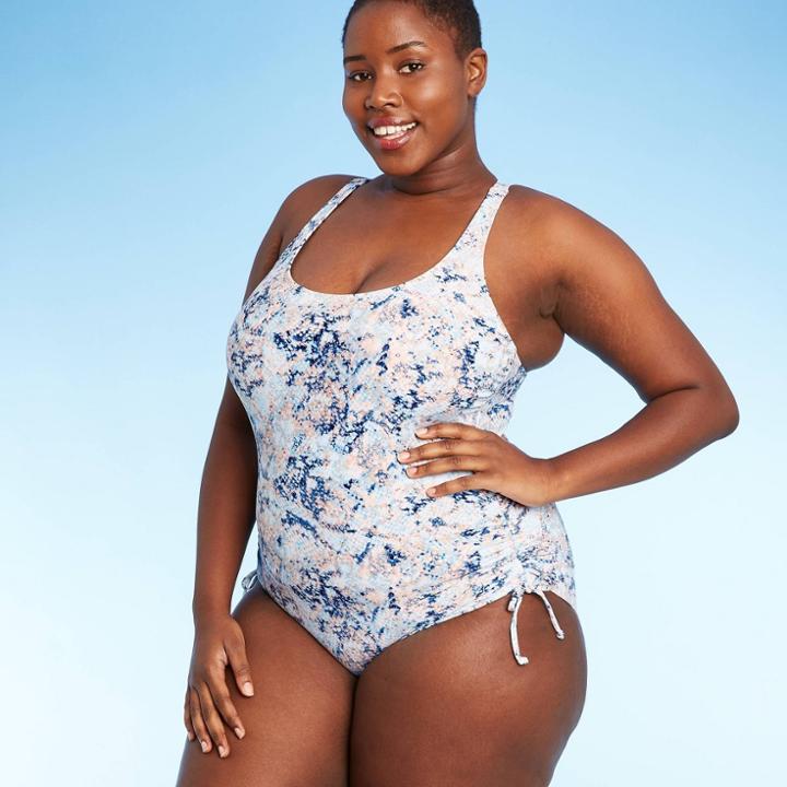 Women's Plus Size Side-cinch One Piece Swimsuit - Kona Sol Navy Snake Print