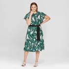 Women's Plus Size Palm Print V-back Midi Dress - Who What Wear Green 4x, Green Palm Print