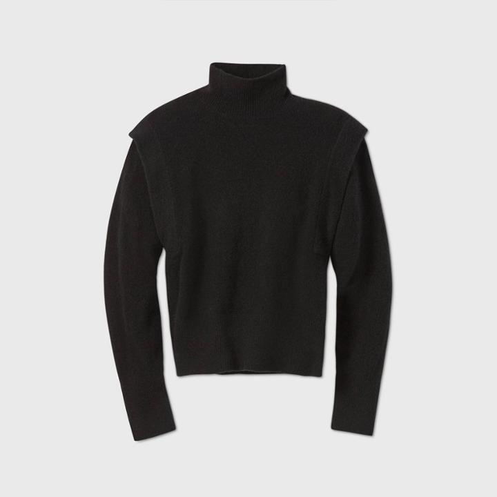 Women's Mock Turtleneck Tuck Shoulder Pullover Sweater - Prologue Black