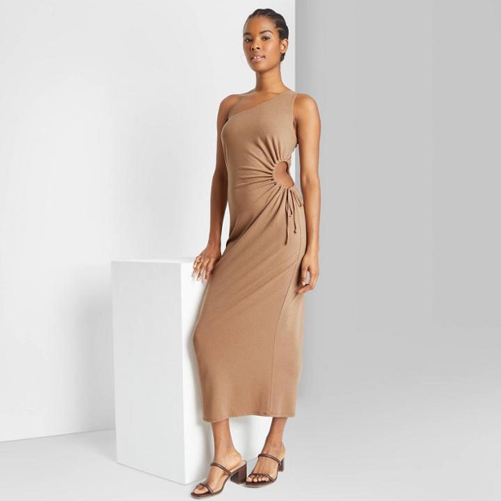 Women's Sleeveless One Shoulder Cut Out Dress - Wild Fable Dark Taupe