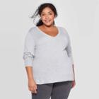 Women's Plus Size V-neck Pullover Sweater - Ava & Viv Light Heather Gray X,