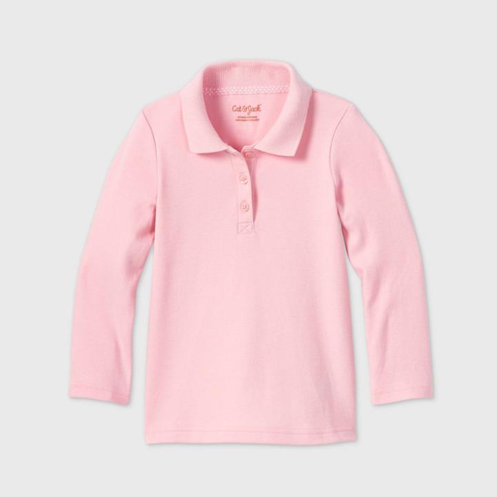 Toddler Girls' Long Sleeve Interlock Uniform Polo Shirt - Cat & Jack Pink