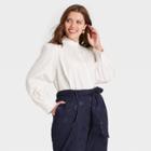 Women's Plus Size Ruffle Long Sleeve Button-down Blouse - A New Day Cream
