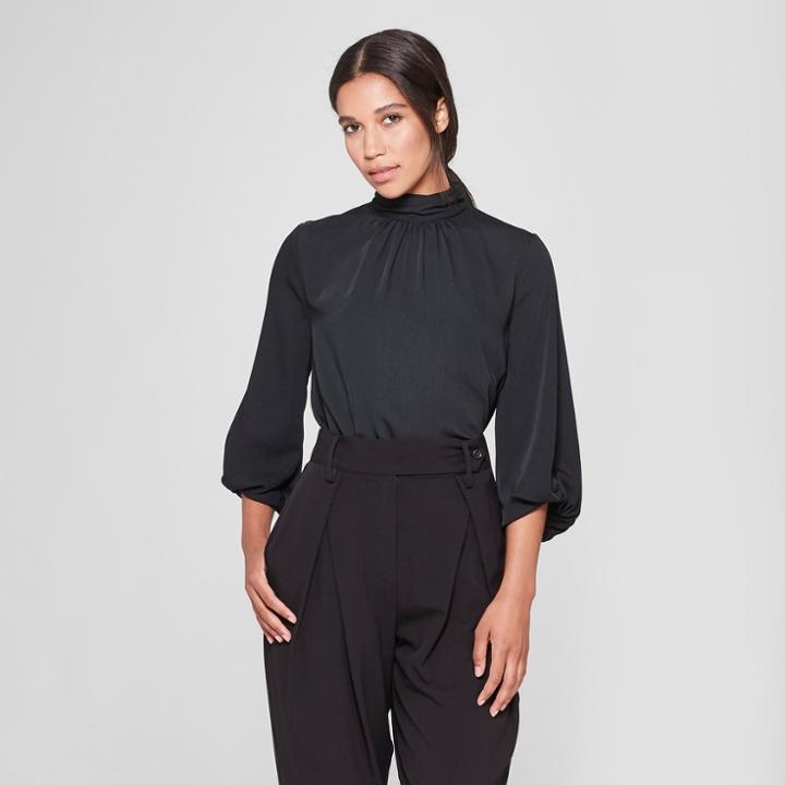 Women's 3/4 Sleeve Mock Neck Blouse - Prologue Black