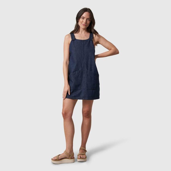 United By Blue Women's V-neck Sleeveless Overalls Dress - Blue Denim