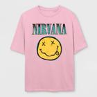 Merch Traffic Women's Nirvana Smiley Face Logo Short Sleeve Cropped Oversized Graphic T-shirt - Pink