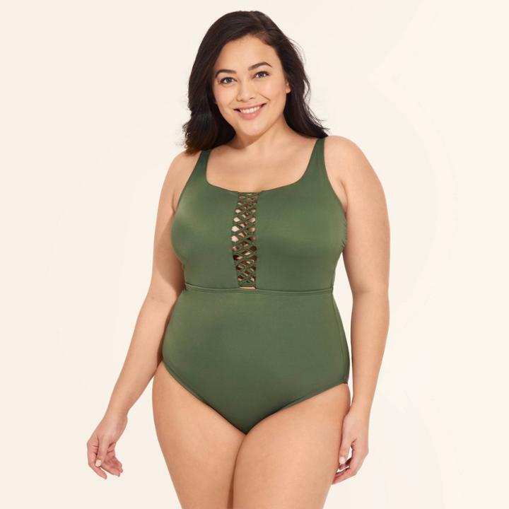 Target Women's Slimming Control Macrame One Piece Swimsuit - Beach Betty By Miracle Brands Olive