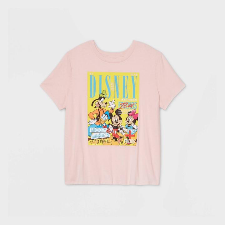 Women's Disney Friends Plus Size Short Sleeve Boyfriend Graphic T-shirt - Pink