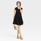 Women's Flutter Short Sleeve Textured Tiered A-line Dress - Knox Rose Black