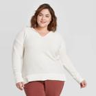 Women's Plus Size V-neck Chenille Hoodie Sweater - Ava & Viv Cream X, Women's, Ivory