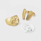 Open Wings And White Enamel Squiggle Ring Set 3pc - Wild Fable Gold/white