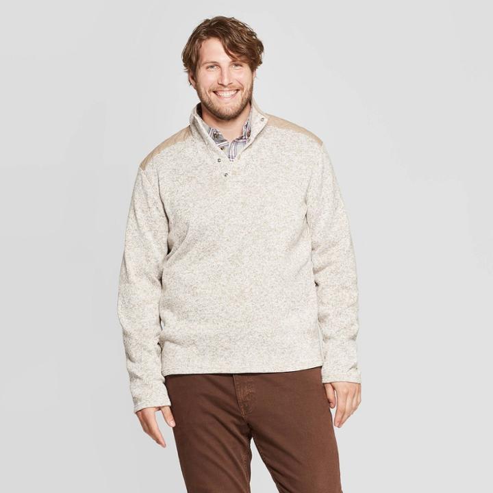Men's Big & Tall Regular Fit 1/4 Zip Sweater Fleece Pullover - Goodfellow & Co Beachcomber