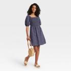 Women's Floral Print Puff Elbow Sleeve Smocked Dress - Universal Thread Navy