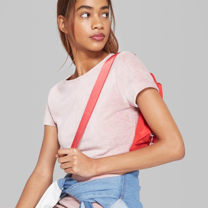 Target Women's Short Sleeve Knit Corduroy Cropped Top - Wild Fable Pink