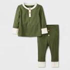 Baby Boys' 2pc Ribbed Henley Top & Bottom Set - Cat & Jack Olive Green