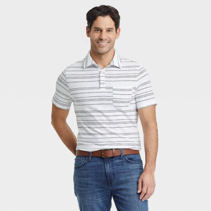 Men's Striped Standard Fit Short Sleeve Collared Polo T-shirt - Goodfellow & Co White/stripe