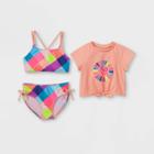 Girls' Hello Sunshine 3pc Tie-front Cropped Short Sleeve Bikini Rash Guard Set - Cat & Jack