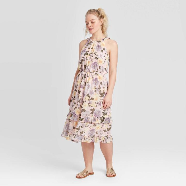 Women's Floral Print Sleeveless Chiffon Dress - Xhilaration Pink