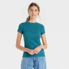 Women's Short Sleeve Ribbed T-shirt - A New Day Teal