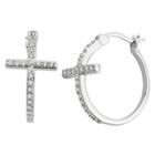 Prime Art & Jewel Sterling Silver Cz Cross Hoop Earrings, Girl's, Clear