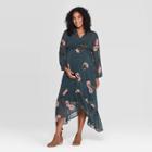 Maternity Floral Print Long Sleeve Chiffon Maxi Dress - Isabel Maternity By Ingrid & Isabel Teal Xs, Women's, Green