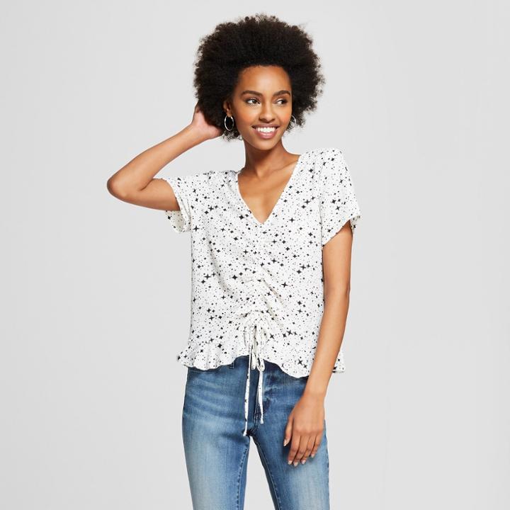 Women's Short Sleeve Shirred Front Top - Soul Cake (juniors') White/black