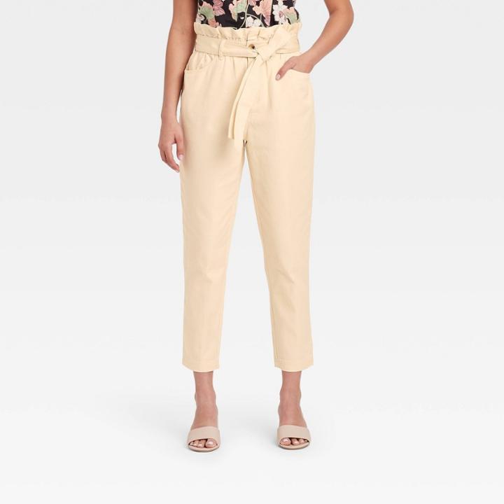 Women's Ankle Length Paperbag Trousers - Who What Wear Cream
