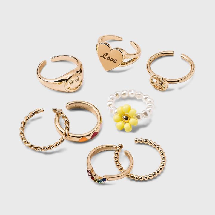 Girls' 8pk Peace & Smiley Ring Set - Art Class Gold