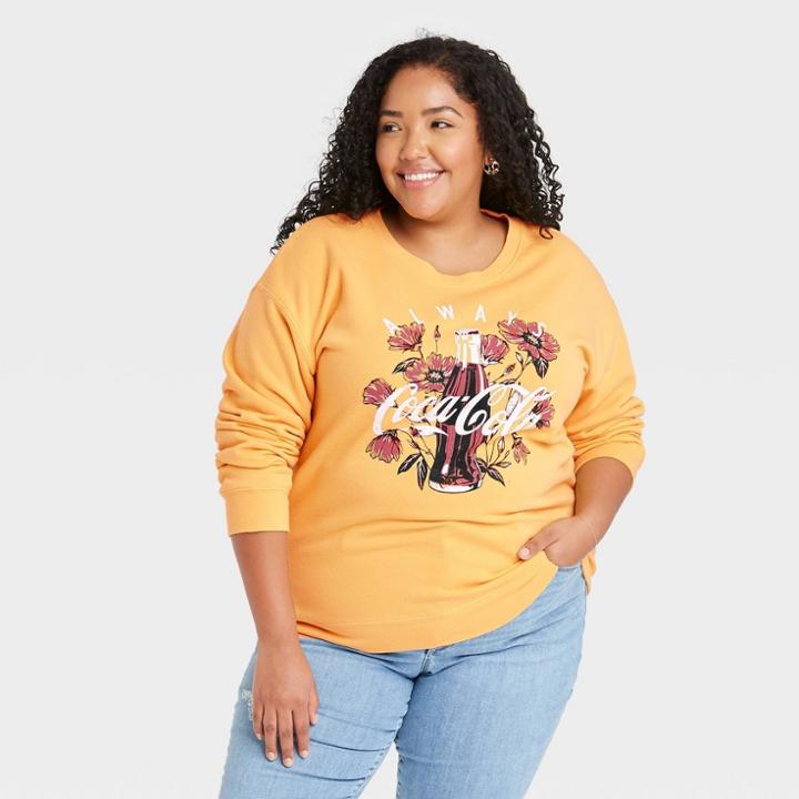 Women's Coca-cola Plus Size Graphic Sweatshirt - Yellow