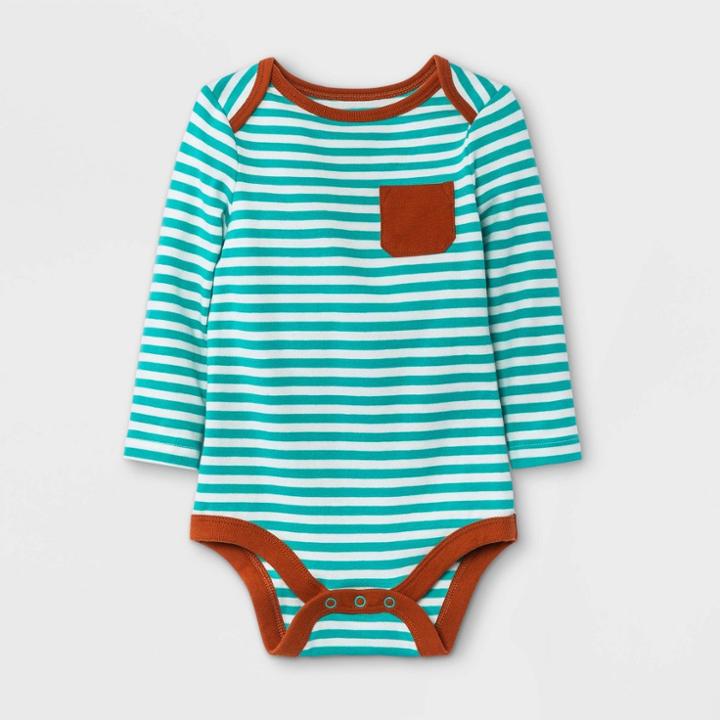 Baby Boys' Striped Long Sleeve Bodysuit With Pocket - Cat & Jack Jade Green Newborn