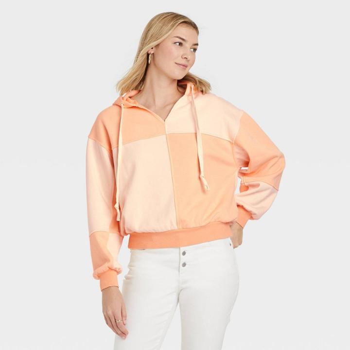 Women's Patchwork Hooded Sweatshirt - Universal Thread Orange