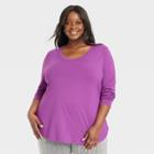 Women's Plus Size Long Sleeve Scoop Neck T-shirt - Ava & Viv Purple