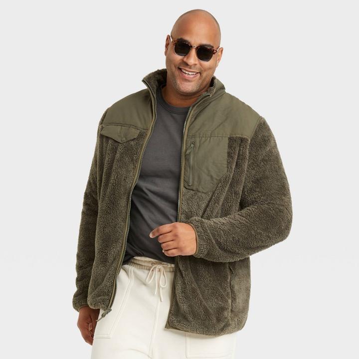 Men's Tall Long Sleeve Faux Fur Sherpa Jacket - Goodfellow & Co Olive Green