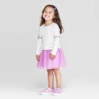 Toddler Girls' Long Sleeve Sweatshirt Tulle Dress - Cat & Jack Beige/purple 2t, Girl's, Brown