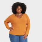 Women's Plus Size Long Sleeve Notch Neck Thermal Top - Knox Rose Brown
