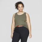 Women's Plus Size Sleeveless Scoop Neck Rib Racerback Tank Top - Universal Thread Olive (green)