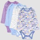 Honest Baby Girls' 4pk Organic Cotton Prairie Pretty Long Sleeve Bodysuit - Purple/blue/white Newborn