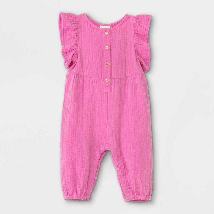 Baby Girls' Gauze Flutter Sleeve Romper - Cat & Jack Pink Newborn