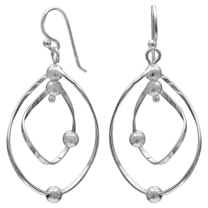 Distributed By Target Women's Sterling Silver Oval Drop Earrings With Ball Accents -