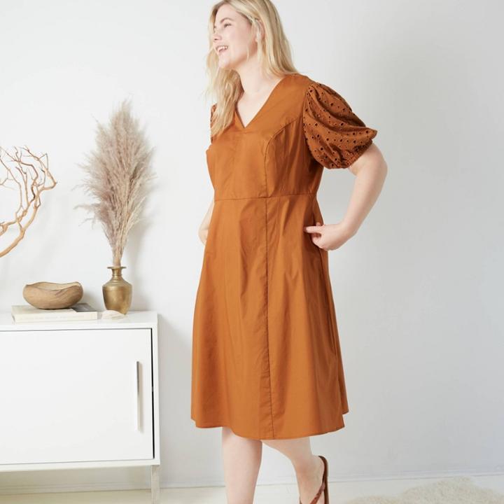 Women's Plus Size Short Sleeve Eyelet Dress - Ava & Viv Orange X