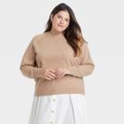 Women's Plus Size Crewneck Light Weight Pullover Sweater - A New Day Camel